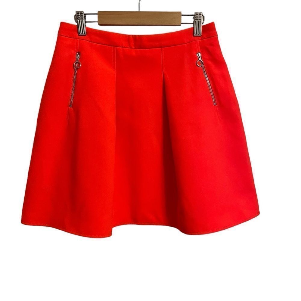 Claudie Pierlot Neon Orange Pleated Zip Pocketed Mini Skirt Size 36EU‎ or US 4